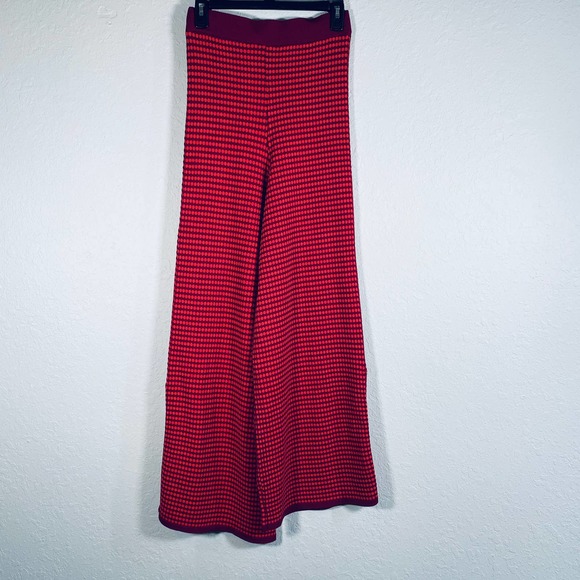 Zara Knit High Two Tone Print Flare Pants Red - Picture 10 of 13